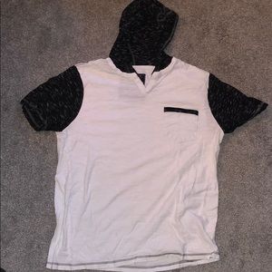 Black and white hooded T shirt